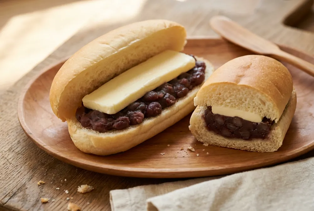 あんバターのコッペパンの断面
